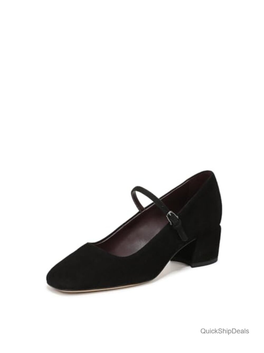 Suede Mary Jane Pump Square Toe Block Heel Buckle Dress Shoe